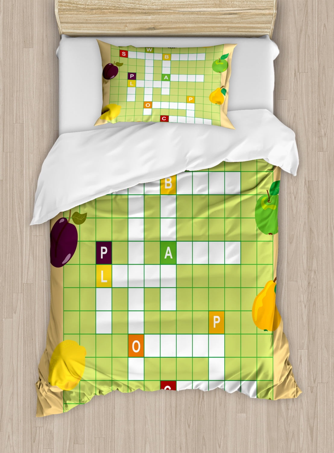 Word Search Puzzle Twin Size Duvet Cover Set, Vivid Graphic Summer