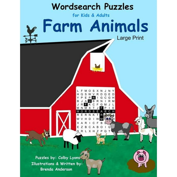 Word Search Puzzles Farm Animals: For kids and Adults Large Print, (Paperback)