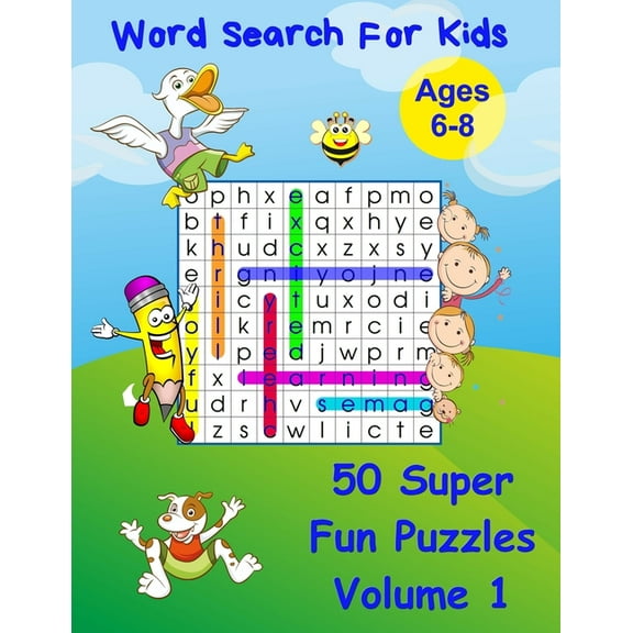 Word Search for Kids Ages 6-8: 50 Fun Word Puzzles, Perfect for Travel Games, (Paperback)