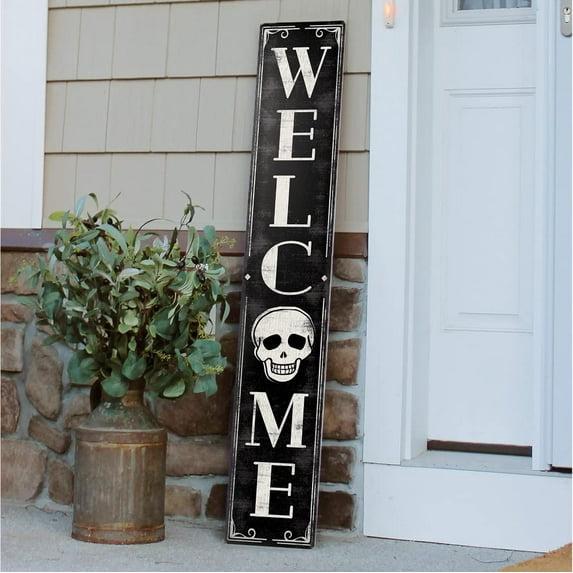 My Word! - Skull Black & White - Porch Board Welcome Sign and porch leaner for Front Porch, Yard, Deck, Patio, or Wall - Indoor Outdoor Decorative Farmhouse Rustic Vertical Home Decor 8"x46.5"