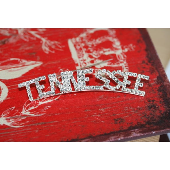 Word TENNESSEE Letter Pin Rhinestone Silver Plated State of TENNESSEE Brooch