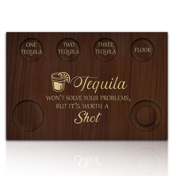 Word Tequila Shot Glasses Serving Tray Wooden Flight Tray Glass Holder with Lemon Salt Rim Shot Glasses Board