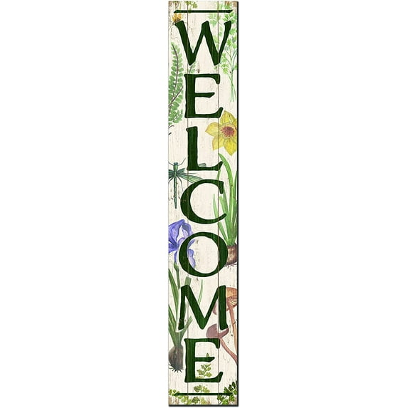 My Word! Welcome Botanical Porch Board Welcome Sign & Porch Leaner for Front Porch Deck Patio or Wall - Indoor Outdoor Farmhouse Rustic Vertical Home Decor 8"x46.5"