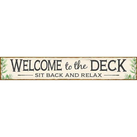 My Word! Welcome to The Deck Horizontal Above Board Welcome Sign for Over a Door or on Porch Deck or Patio Wall - Indoor Outdoor Farmhouse Rustic Porch and Garage Decor 8"x46.5"