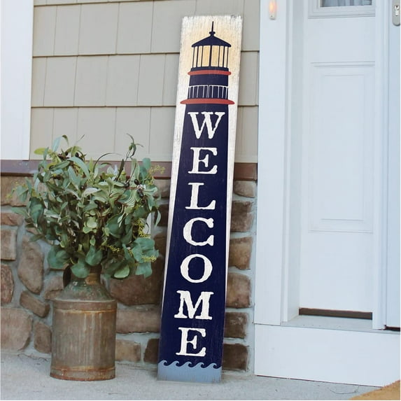 My Word! Welcome with Large Lighthouse Welcome Sign and porch leaner for Front Porch, Yard, Deck, Patio, or Wall - Indoor Outdoor Decorative Farmhouse Rustic Vertical Home Decor 8"x46.5"