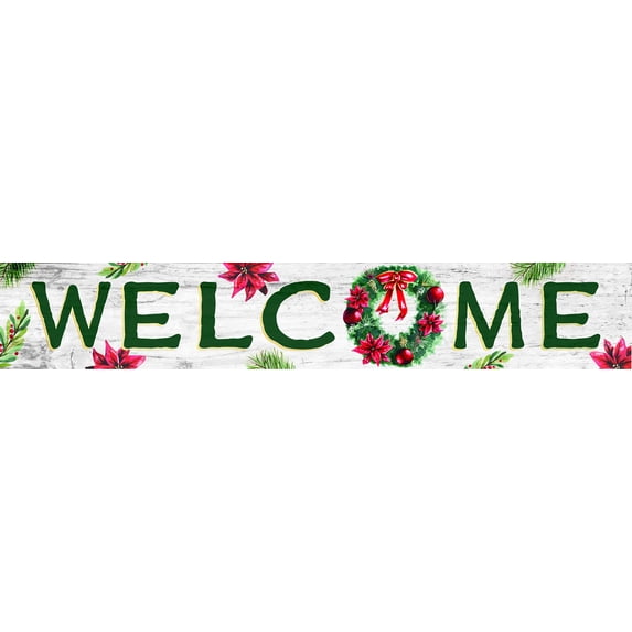 My Word! Welcome W/Wreath Horizontal Above Board Welcome Sign for Over a Door or on Porch Deck or Patio Wall - Indoor Outdoor Farmhouse Rustic Porch and Garage Decor 8"x46.5"