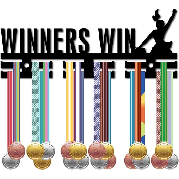 Word Winners Win Acrylic Medal Holder Medals Display Hanger Rack with Standoff Pins Medal Holder Frame Women Pattern 113x290x10mm Hole: 8mm