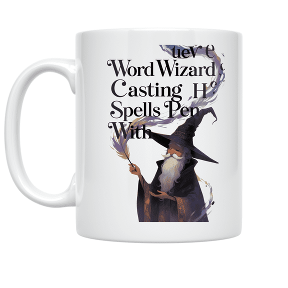 Word Wizard Casting Spells With Pen - Creative Writer - 11 oz Ceramic Coffee Mug