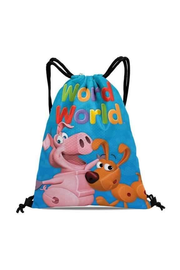 Word World Drawstring Backpack Bag Party Favors Goodies Merch Gym Waterproof Swimming Beach Fans