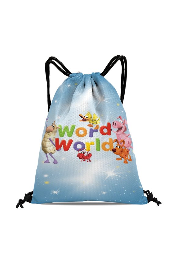 Word World Drawstring Backpack Bag Party Favors Goodies Merch Gym Waterproof Swimming Beach Fans