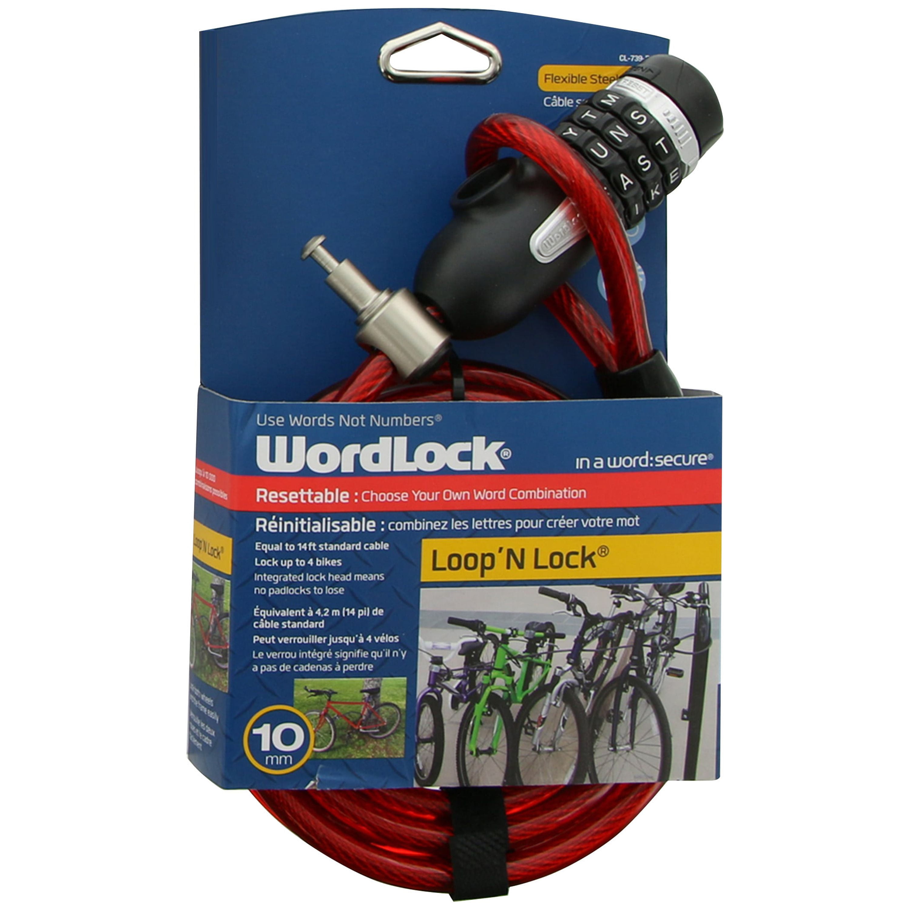 WordLock Loop Lock Bike Lock Red 10 mm 7 Ft. Walmart