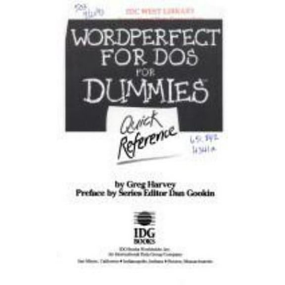 Pre-Owned WordPerfect for DOS for Dummies Quick Reference (Paperback) 1568840098 9781568840093