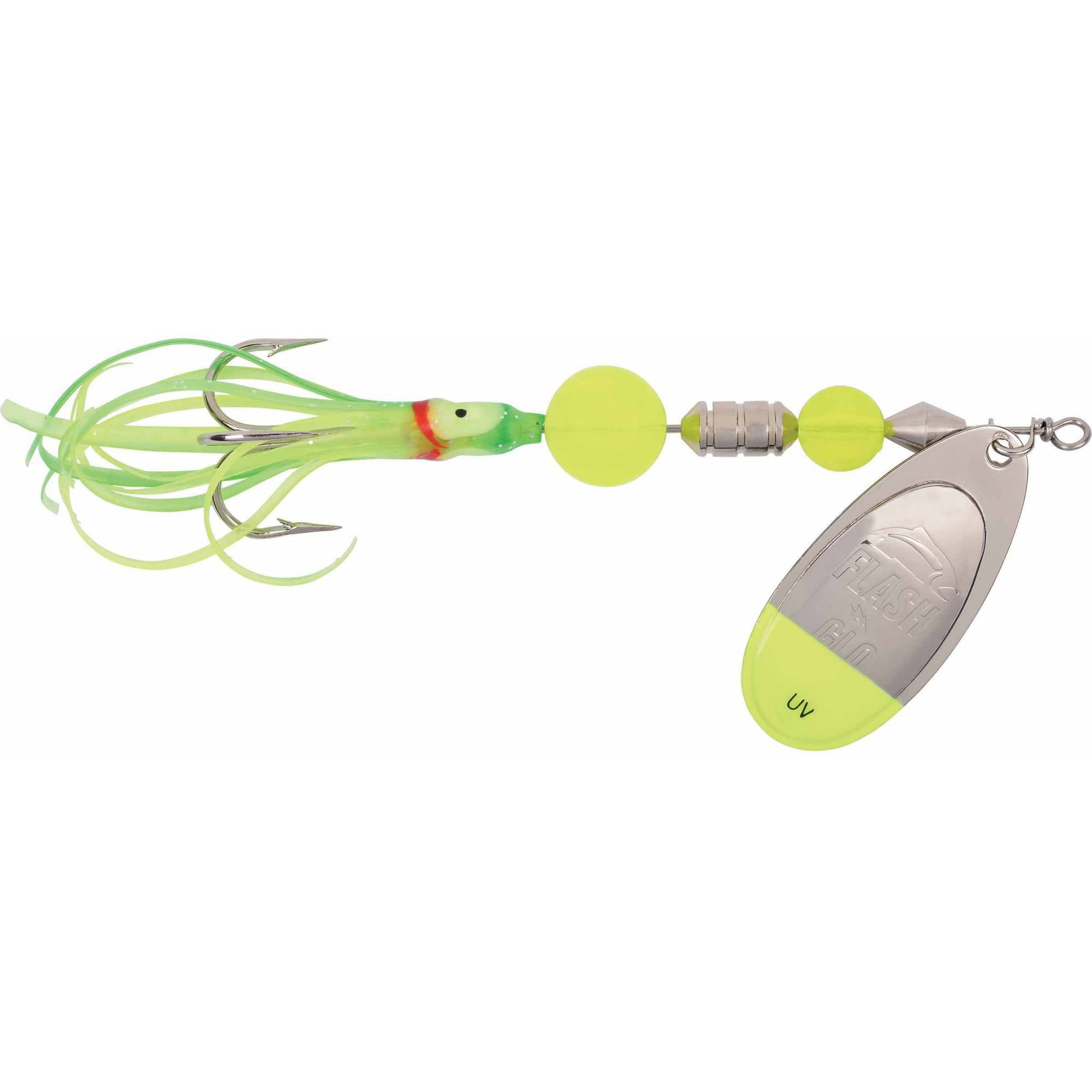 Worden's Flash Glo 4-3/4" UV Squid Spinners Trolling Model, Nickel Chartreuse Tip