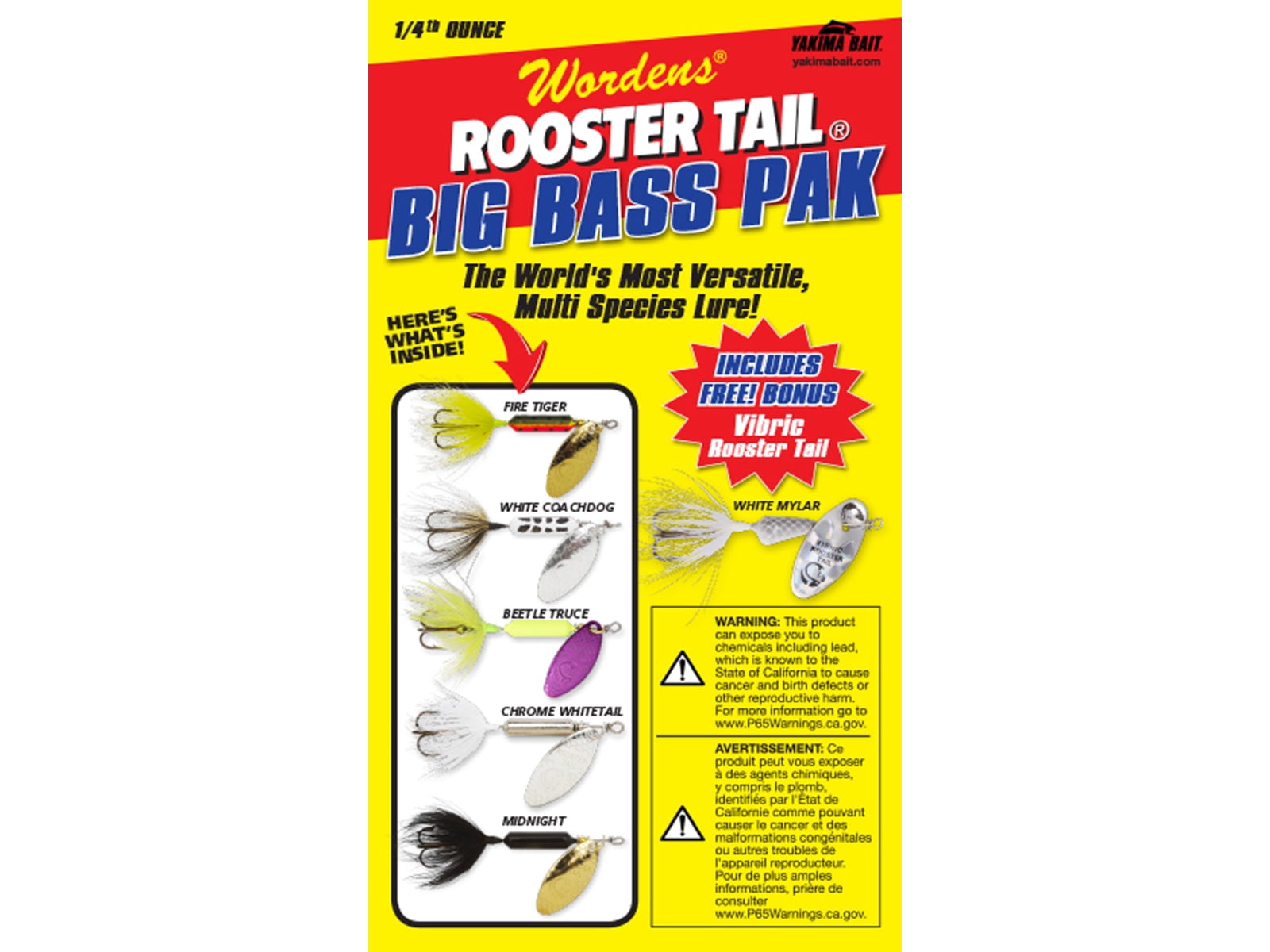 Worden's Original Rooster Tail Spinner Box Kit, 1/4OZ Big Bass Pack w/ five  Roos 