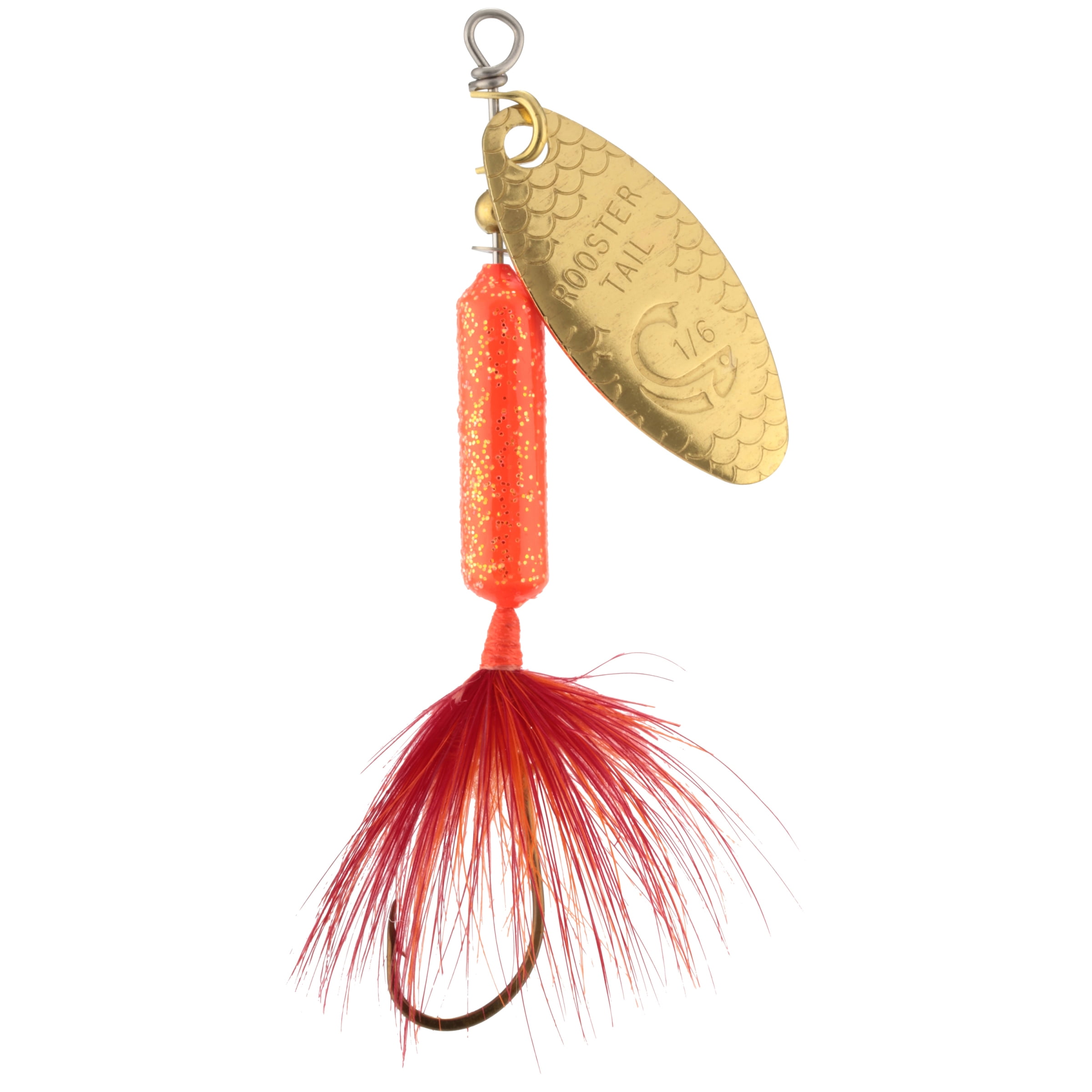Worden's® Rooster Tail® Original Single Hook, Inline Spinnerbait Fishing  Lure, Glitter Flame, 1/6 oz. Carded Pack