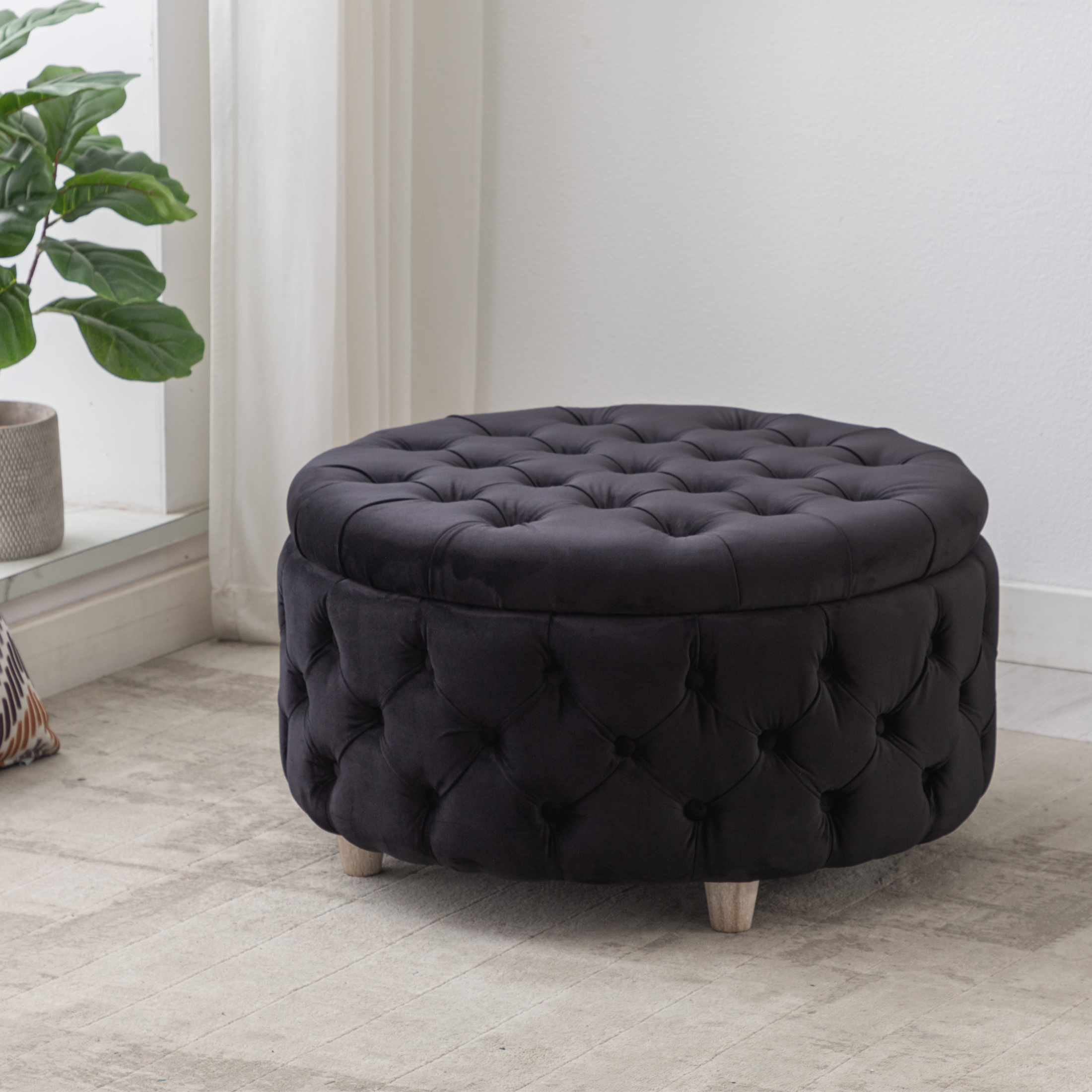 Baxton Studio Roanoke Contemporary Black Ottoman - Walmart.com