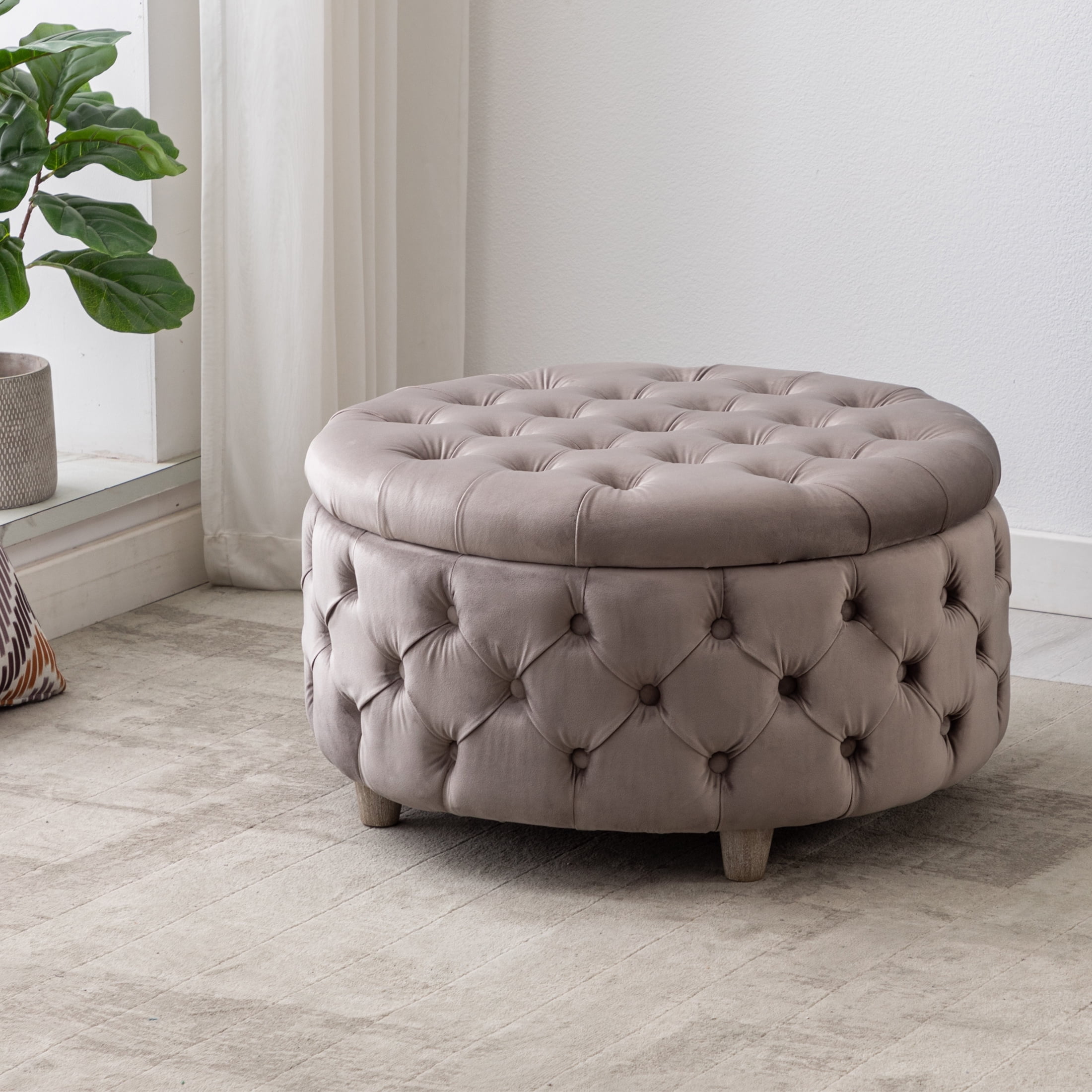 Storage velvet ottoman discount
