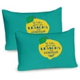 thumbnail image 1 of Wording Pillow Sham Set of 2, Brush Script Calligraphy and Lemon Optimistic Approach to Life, Quality Microfiber Bedding Item for All Seasons, 26" x 20", Turquoise Navy Blue, by Ambesonne, 1 of 3