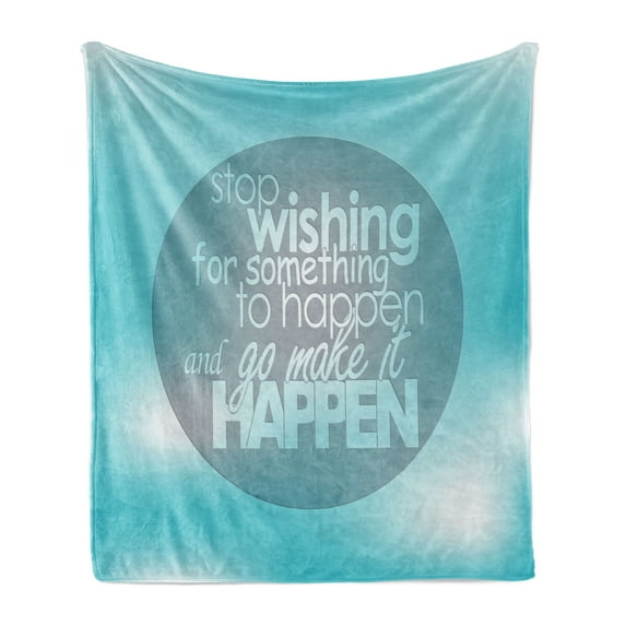 Wording Soft Flannel Fleece Throw Blanket, Blue Abstract Background with Wise Words About Self Improvement, Cozy Plush for Indoor and Outdoor Use, 50" x 70", Pale Blue Grey White, by Ambesonne