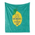 thumbnail image 1 of Wording Soft Flannel Fleece Throw Blanket, Brush Script Calligraphy and Lemon Optimistic Approach to Life, Cozy Plush for Indoor and Outdoor Use, 60" x 80", Turquoise Navy Blue, by Ambesonne, 1 of 5