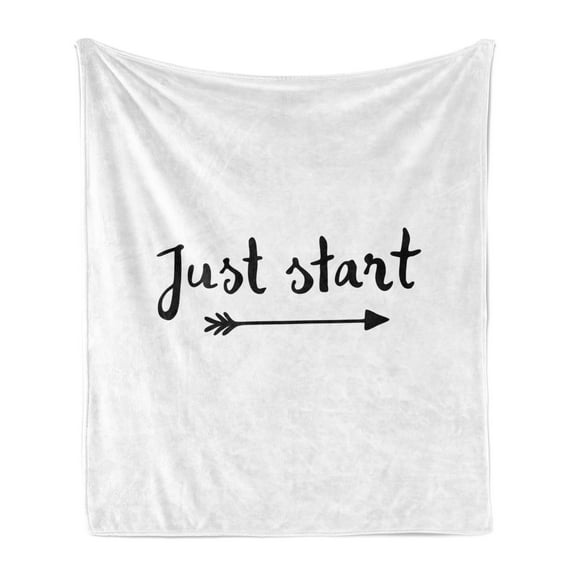 Wording Soft Flannel Fleece Throw Blanket, Calligraphy Arrow Concept Modern Life Advice Words of Wisdom Phrase, Cozy Plush for Indoor and Outdoor Use, 60" x 80", Black White, by Ambesonne