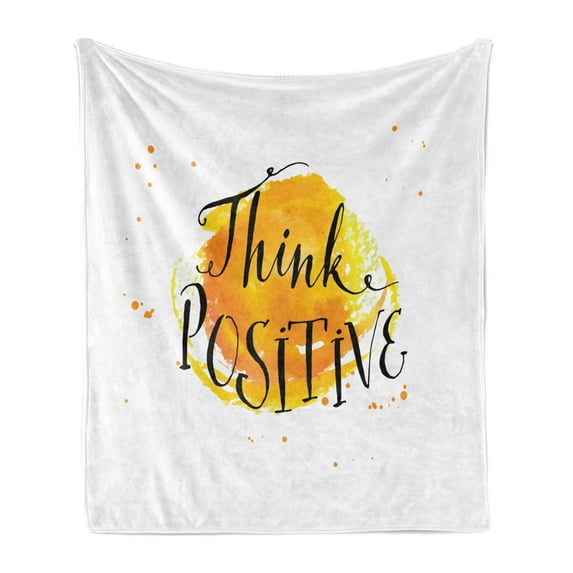 Wording Soft Flannel Fleece Throw Blanket, Color Splash with Dots and Positive Outlook on Life Words Watercolor Effect, Cozy Plush for Indoor and Outdoor Use, 50" x 60", Orange Black, by Ambesonne