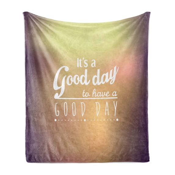 Wording Soft Flannel Fleece Throw Blanket, Day Words with Encouragement Theme Typography Design, Cozy Plush for Indoor and Outdoor Use, 50" x 70", Pale Yellow Pale Orange, by Ambesonne