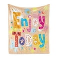 thumbnail image 1 of Wording Soft Flannel Fleece Throw Blanket, Enjoy Today Words Typography Ornamented with Doodle Stars Hearts Clouds Flower, Cozy Plush for Indoor and Outdoor Use, 50" x 60", Multicolor, by Ambesonne, 1 of 5