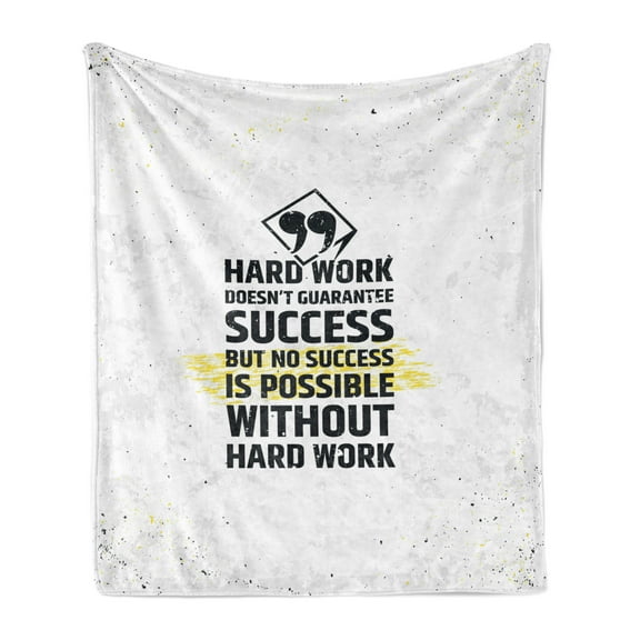 Wording Soft Flannel Fleece Throw Blanket, Hard Work Success Inspirational Words Grunge Theme Typographic Concept, Cozy Plush for Indoor and Outdoor Use, 50" x 60", Yellow Black White, by Ambesonne