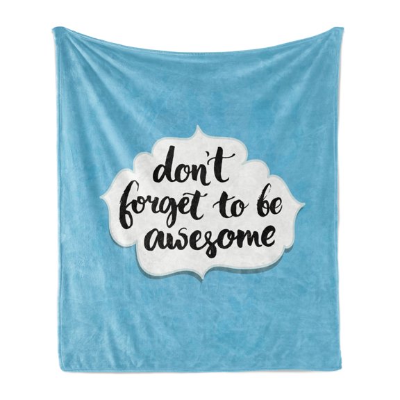 Wording Soft Flannel Fleece Throw Blanket, Inspirational Hand Writing Brush Strokes Background Calligraphy, Cozy Plush for Indoor and Outdoor Use, 60" x 80", Turquoise Black White, by Ambesonne