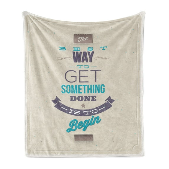 Wording Soft Flannel Fleece Throw Blanket, Retro Frame with Words of Wisdom About Leadership and Success, Cozy Plush for Indoor and Outdoor Use, 60" x 80", Ivory Eggplant Turquoise, by Ambesonne