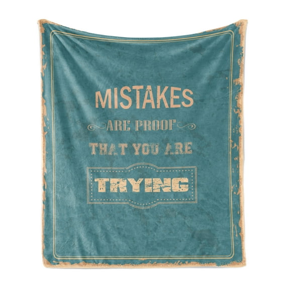 Wording Soft Flannel Fleece Throw Blanket, Vintage Poster Design with Inspirational Wise Words and Distressed Look, Cozy Plush for Indoor and Outdoor Use, 50" x 70", Sand Brown Teal, by Ambesonne