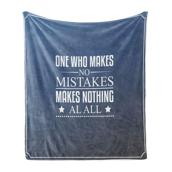 Wording Soft Flannel Fleece Throw Blanket, Wise Words About Learning from Your Mistakes with Vintage Hipster Design, Cozy Plush for Indoor and Outdoor Use, 50" x 70", Blue Umber White, by Ambesonne
