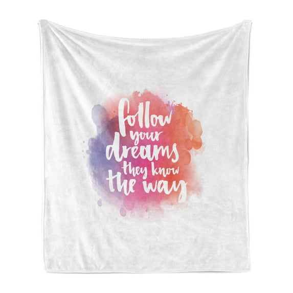 Wording Soft Flannel Fleece Throw Blanket, Words About Finding Your Way in Life Modern Letters Watercolor Splash, Cozy Plush for Indoor and Outdoor Use, 60" x 80", Coral Pink Purple, by Ambesonne
