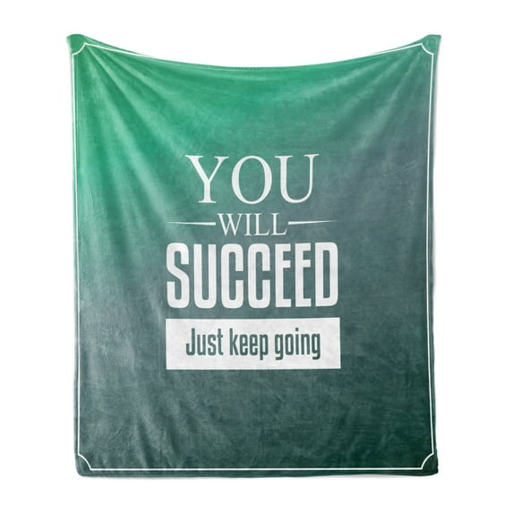Wording Soft Flannel Fleece Throw Blanket, You Will Succeed Just Keep Going Words Typography Moving Forward Ambition, Cozy Plush for Indoor and Outdoor Use, 60" x 80", Sea Green White, by Ambesonne