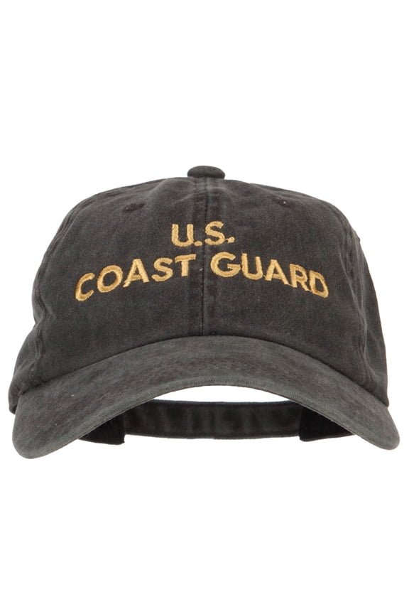 Wording US Coast Guard Embroidered Washed Buckle Cap - Black OSFM