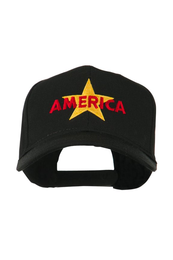 Wording of America with Star Embroidered Cap - Black OSFM