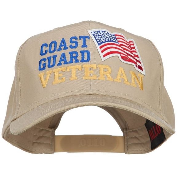 Wording of Coast Guard Veteran with Flag Patched Pro Cap - Khaki OSFM