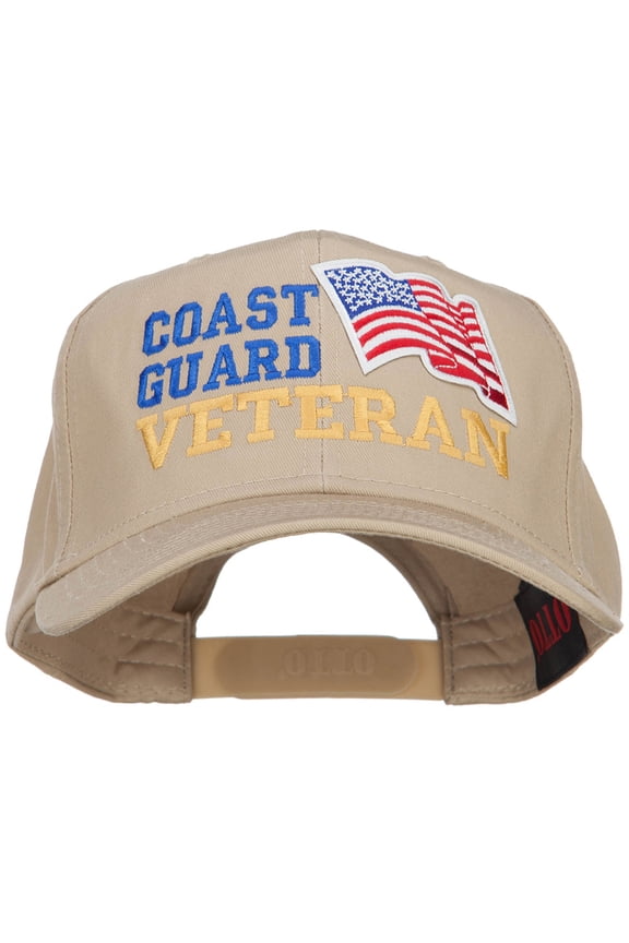 Wording of Coast Guard Veteran with Flag Patched Pro Cap - Khaki OSFM