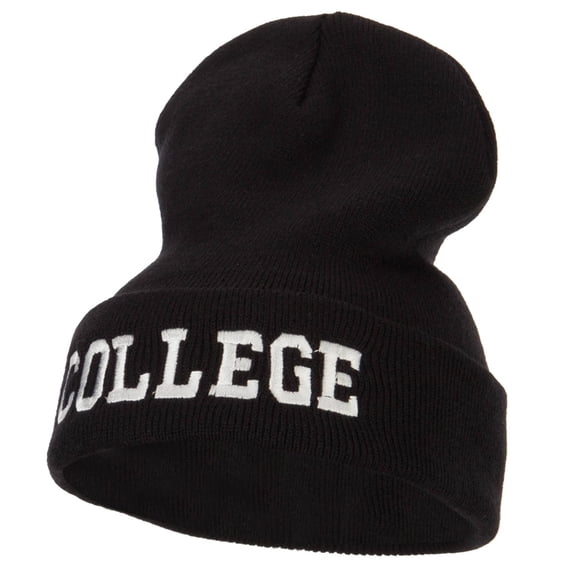 Wording of College Embroidered Long Beanie - Black OSFM