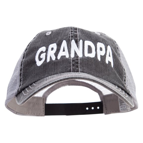 Wording of Grandpa Embroidered Mesh Big Size Special Cotton Low Profile Trucker Cap - Black XL-3XL