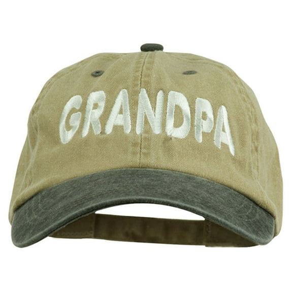 Wording of Grandpa Embroidered Washed Two Tone Cap - Khaki Black OSFM