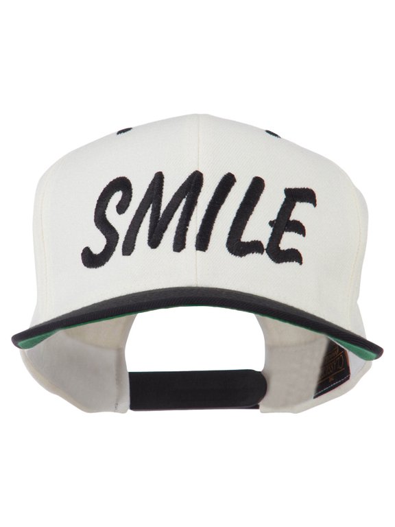 Wording of Smile Embroidered Flat Bill Cap - Natural Black OSFM
