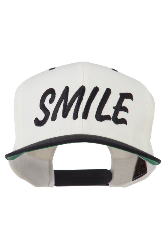 Wording of Smile Embroidered Flat Bill Cap - Natural Black OSFM