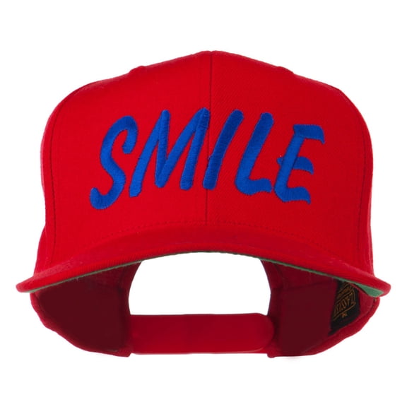 Wording of Smile Embroidered Flat Bill Cap - Red OSFM
