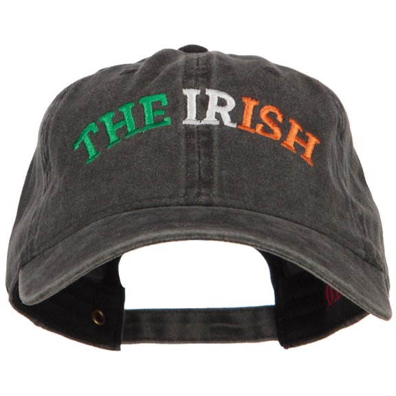 Wording of The Irish Embroidered Washed Cotton Cap - Black OSFM