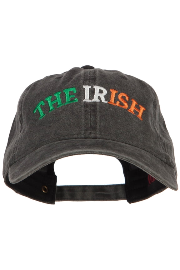 Wording of The Irish Embroidered Washed Cotton Cap - Black OSFM