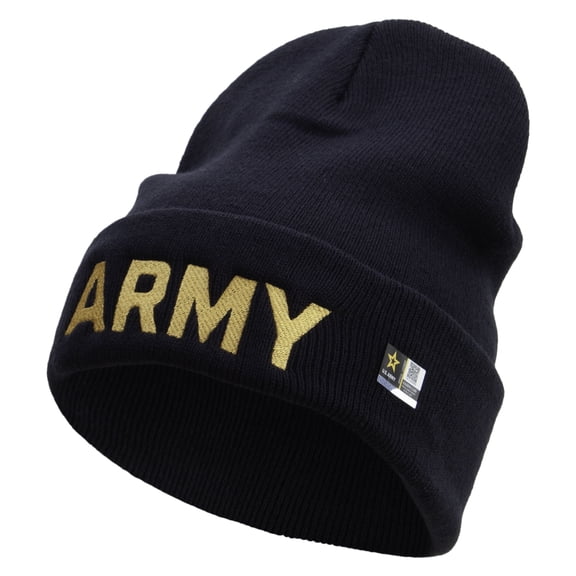 Wording of US Army Embroidered 12 Inch Long Knitted Beanie - Navy OSFM