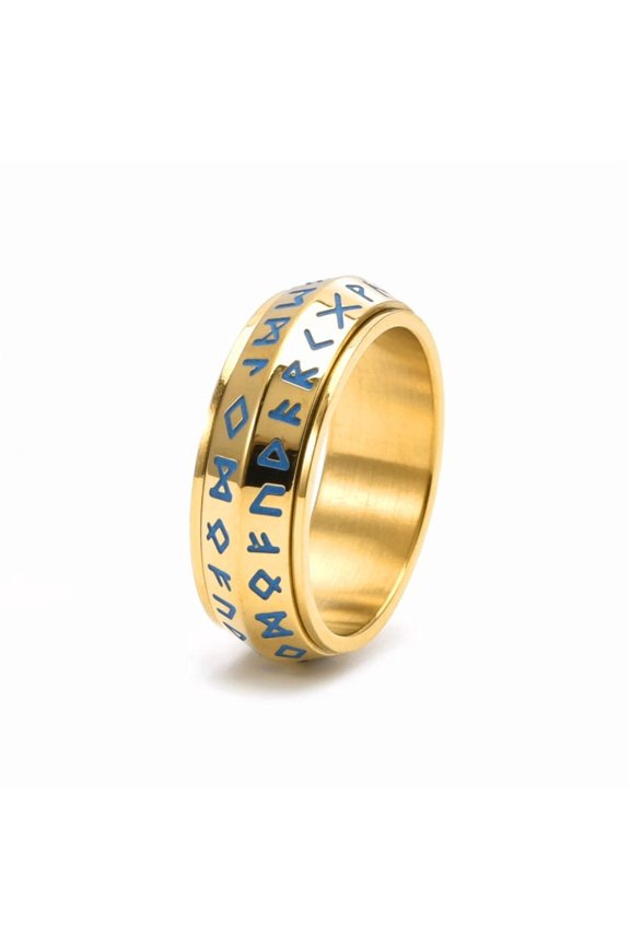 Words Amulet Stainless Steel Rotating Finger Ring Fidget Spinner Ring for Calming Worry Meditation Golden US Size 8(18.1mm)