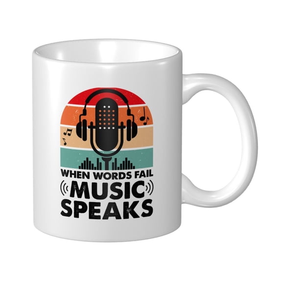 When Words Fail Music Speaks Ceramic Coffee Mug, Funny Tea Cup - Motivational Inspirational Gift for Men & Women - Sarcastic Office Mug for Friend, Coworker, Family